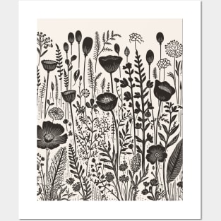 Wildflowers Vintage Linocut Botanical Posters and Art